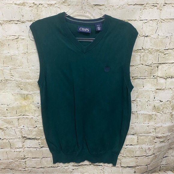 Chaps Dark Green Cotton V Neck Sweater Vest - Picture 1 of 5